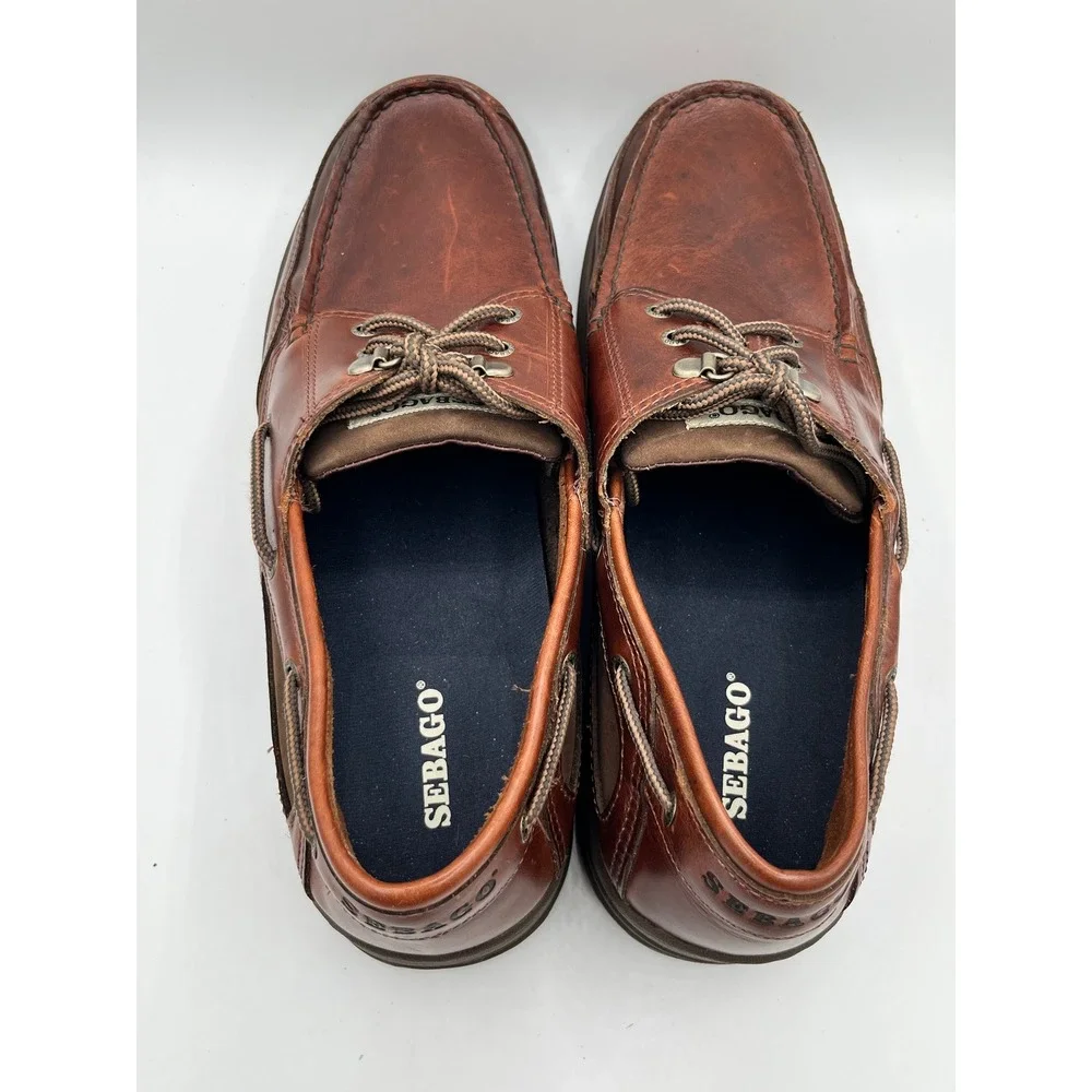 Sebago Men Brown Leather Boat Shoes B24343‎ Moc Toe Loafers Size 12M